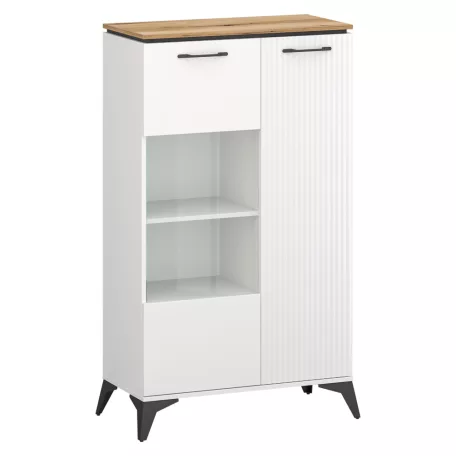 Alacsony vitrin, fehér/evoke tölgy, VELIS 1D1W