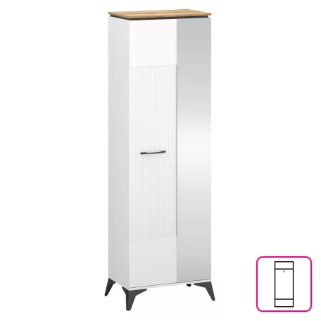 Szekrény tükörrel, fehér/evoke tölgy, VELIS 1D/40