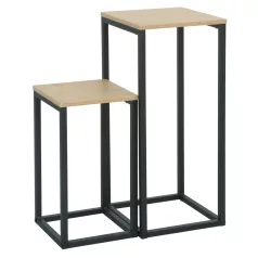 Kisasztalok, 2 db-os szett, tölgy/fekete, TOLSOS