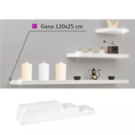 Polc, fényes fehéres, 120x25, GANA FY 11044-1