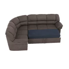   Sarokülőgarnitúra ágyfunkcióval és ágyneműtartóval, bal oldali kivitel, barna, AMELIA