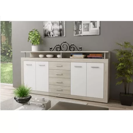 Komód, sonoma tölgyfa/fehér, JUNO - JACHIM NEW