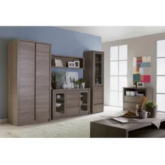   Vitrín szekrény 1- kihúzható fiókkal és osztot ajtóval-teljessen üvegezett, tölgyfa lefkas, MONTANA W1D