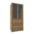 Vitrín szekrény 1- fióko és 2 osztot ajtóval  teljessen  üvegezett, tölgyfa lefkas, MONTANA W2D