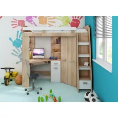   ANTRESOLA jobbos többfunkciós ágy gyerekszobába (fehér-sonoma tölgy)
