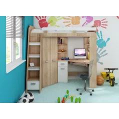   ANTRESOLA balos többfunkciós ágy gyerekszobába (fehér-sonoma tölgy)